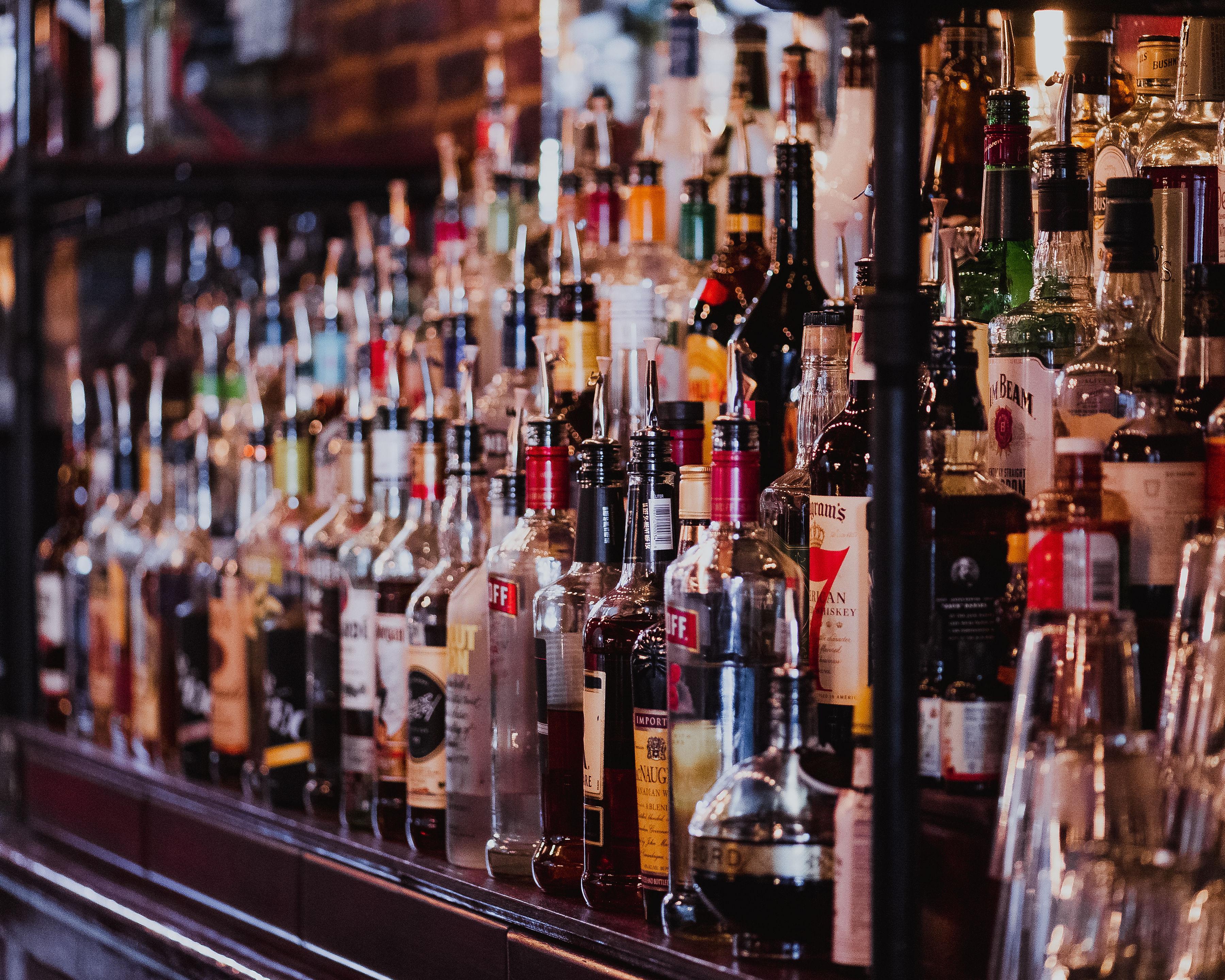 Wall of bottles behind the bar
